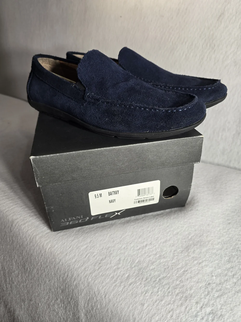 Men's Suede Slip-On Loafers in Navy From Alfani 360 Flex Size 9.5